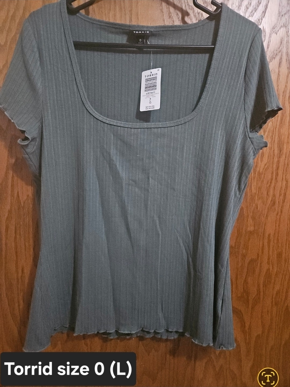 torrid Olive Green Ribbed Scoop Neck Short Sleeve Top